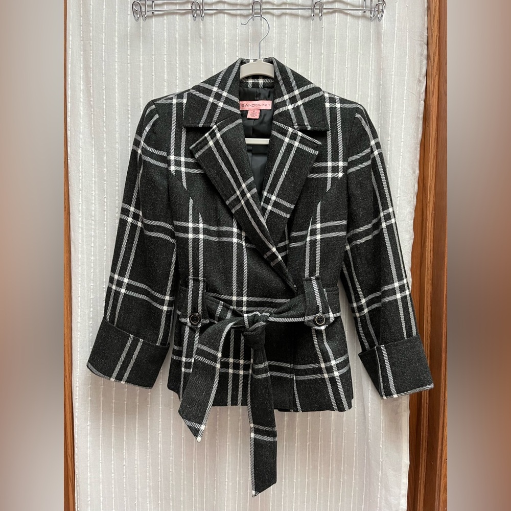 Bandolino Black and White Plaid Belted Blazer Size 6